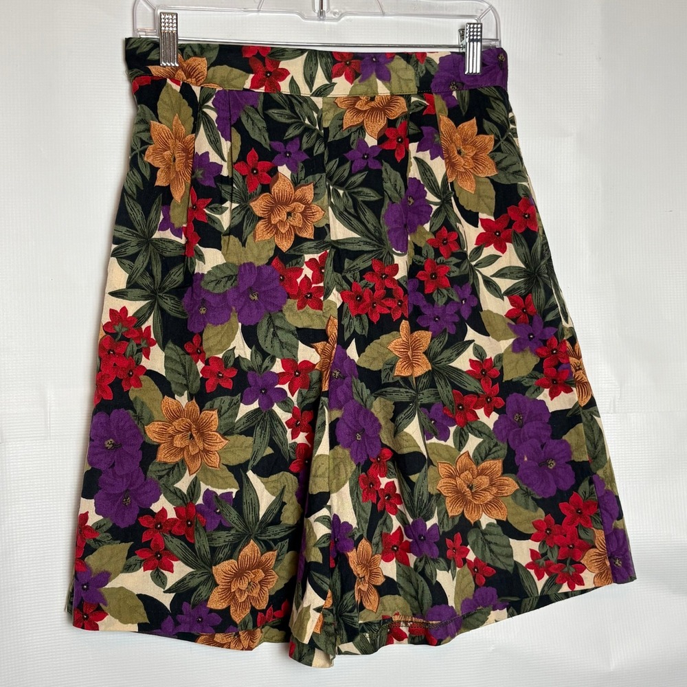 Cristin Stevens Vtg 90s High Waist Floral Pleated Bermuda Shorts Small Tropical
